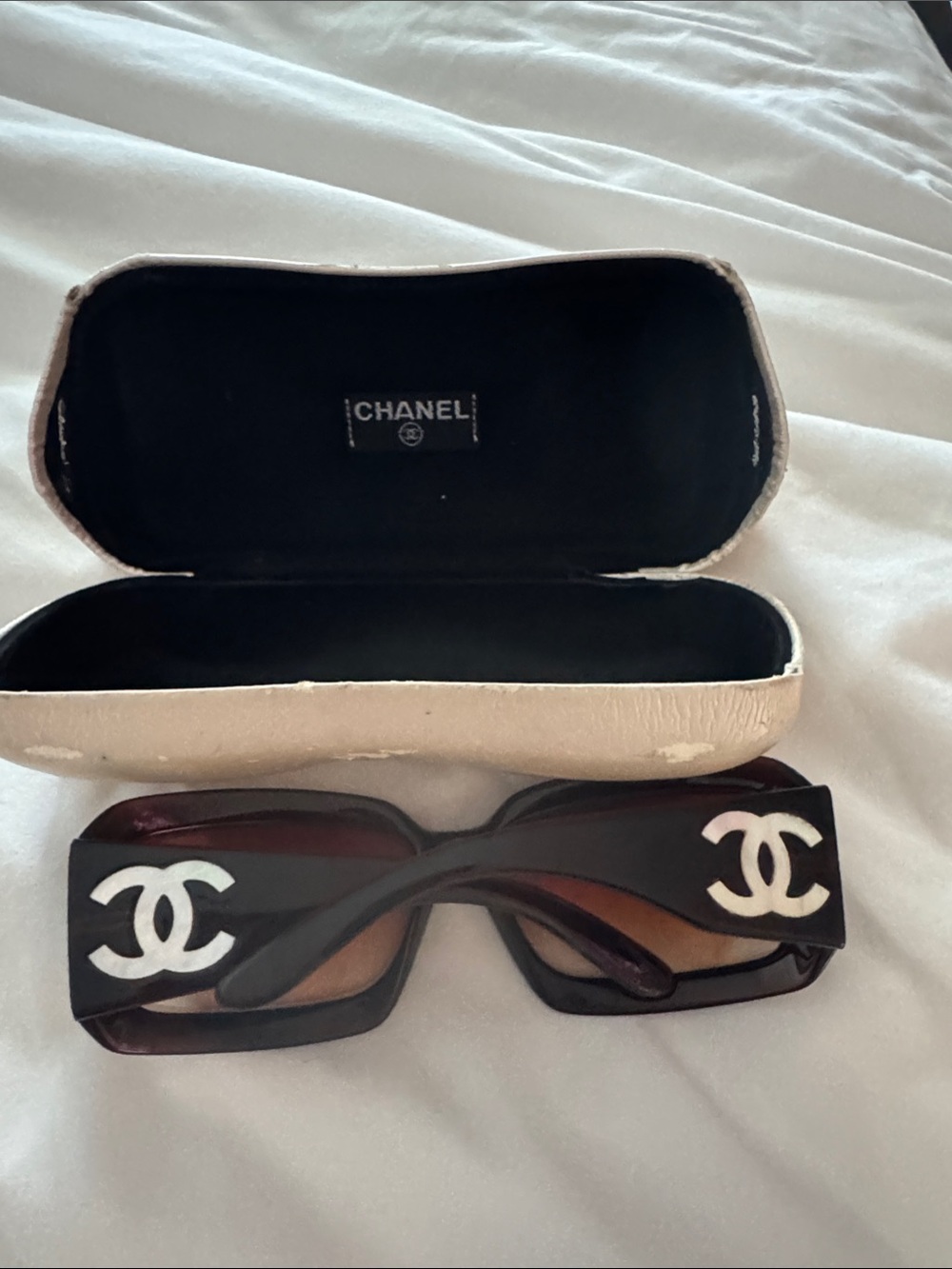 CHANEL Tortoiseshell Rectangular Sunglasses with White CC Logos